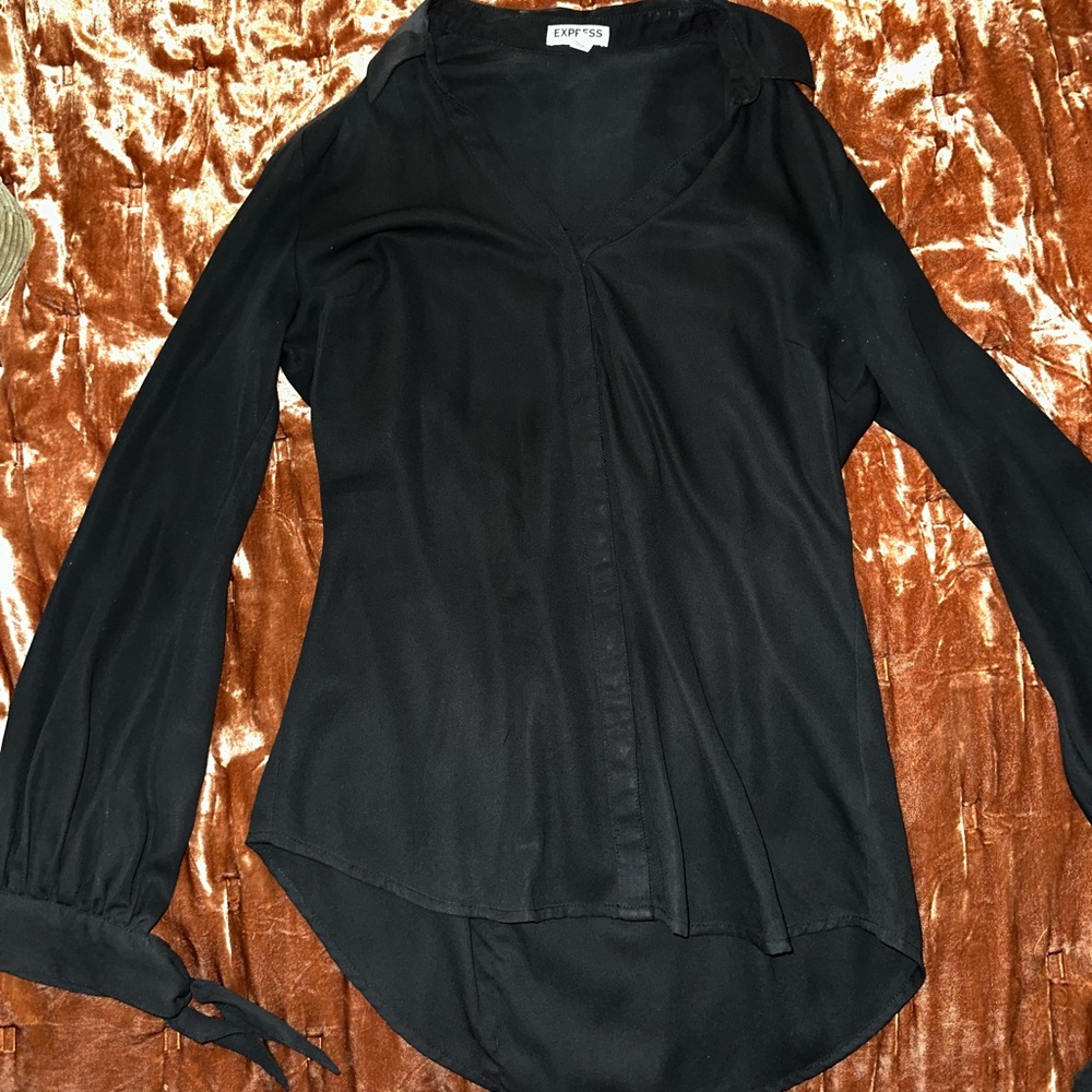 Fancy work shirt not see through but soft blouse material